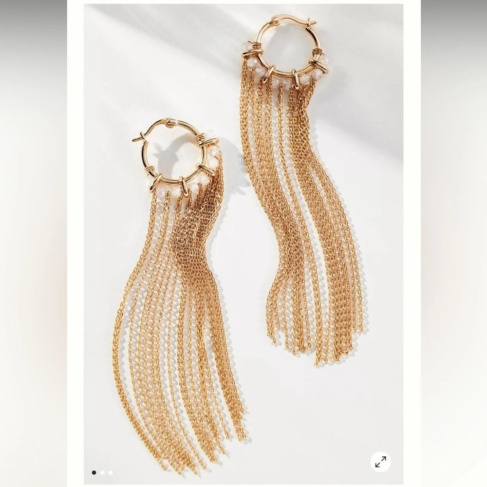 NWT Anthropologie Chain Hoop Gold Earrings - 3.5” hang